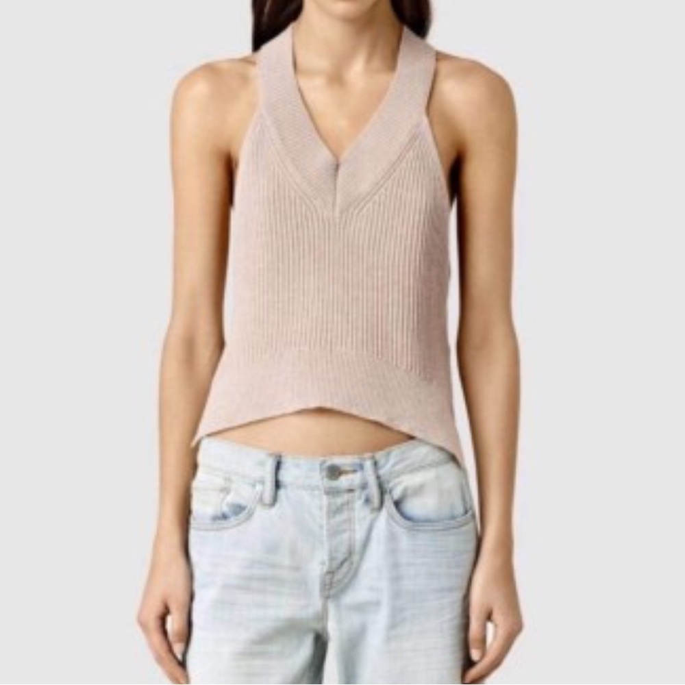 All Saints Pale Pink Ribbed V-Neck Knit Tank